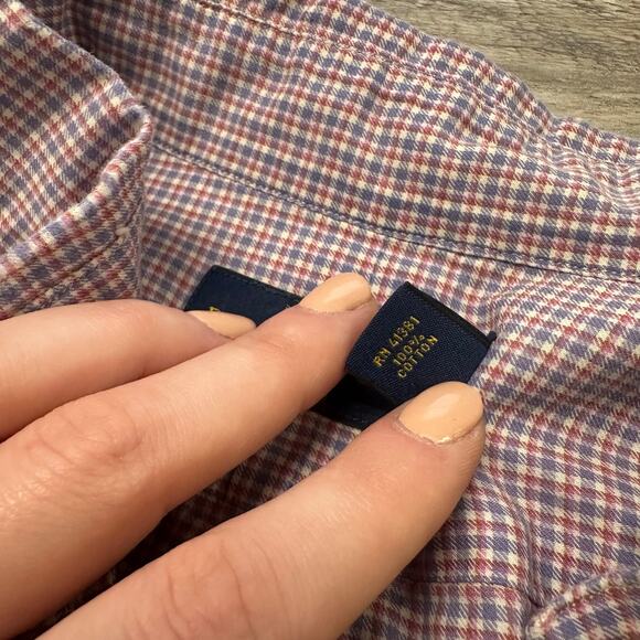 Polo Ralph Lauren Check Red Purple White Men L Long Sleeve Pony Button Up Shirt - Picture 5 of 8